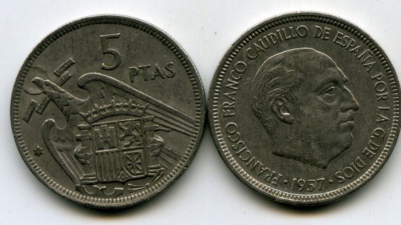 Монета 5 песет 1971г Испания