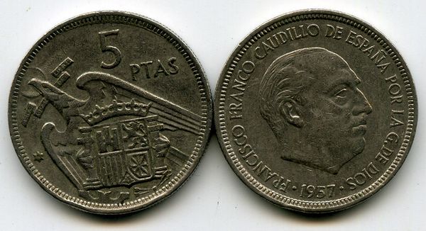 Монета 5 песет 1975г Испания