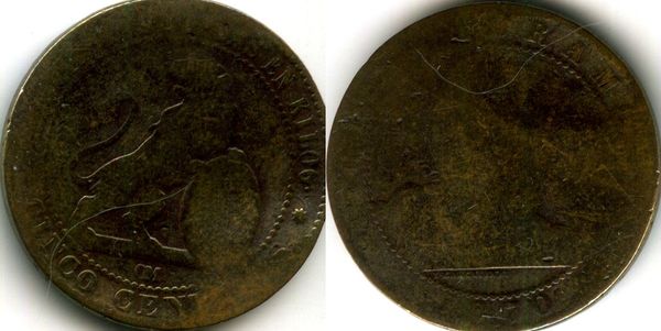 Монета 5 сентимос 1870г Испания