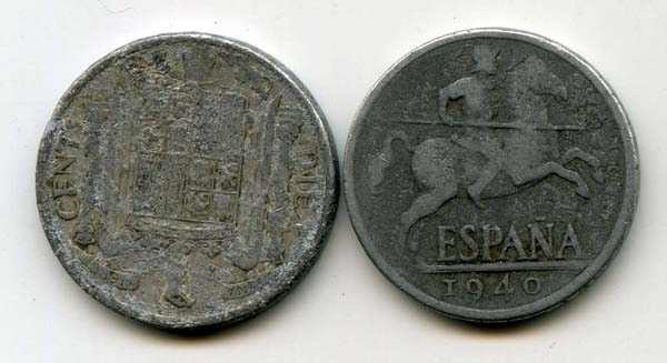 Монета 10 сентимос 1940г Испания