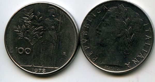 Монета 100 лир 1978г Италия