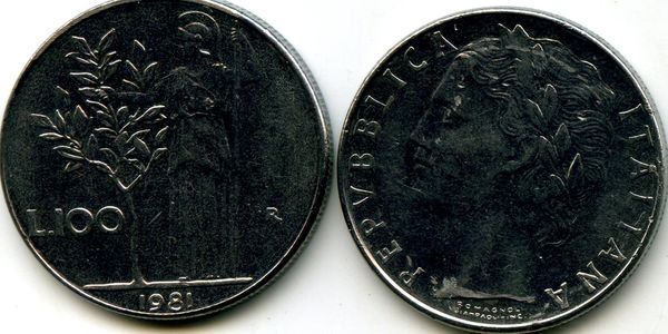 Монета 100 лир 1981г Италия