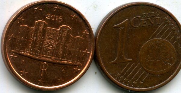 Монета 1 евроцент 2015г Италия