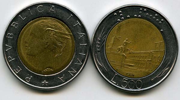 Монета 500 лир 1984г Италия