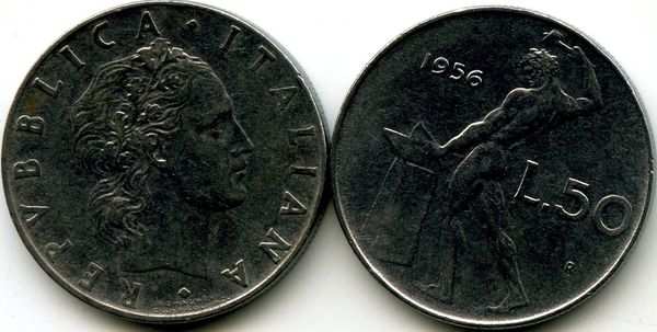Монета 50 лир 1956г Италия