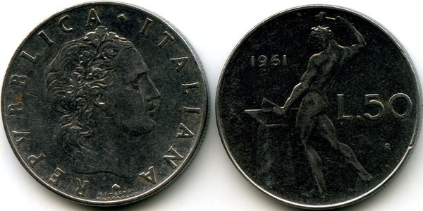 Монета 50 лир 1961г Италия