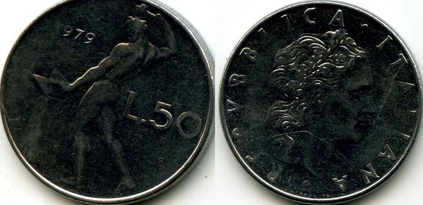 Монета 50 лир 1979г Италия