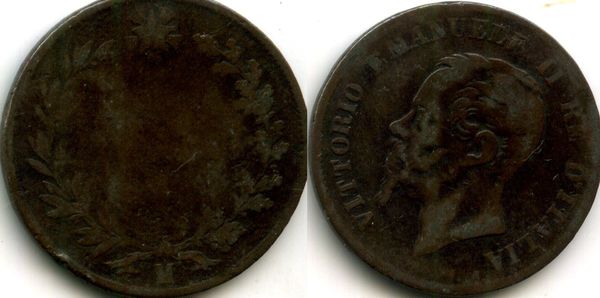 Монета 5 чентезимо 1867г М Италия