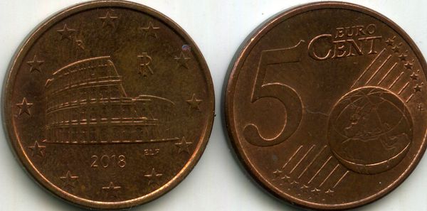 Монета 5 евроцента 2018г Италия
