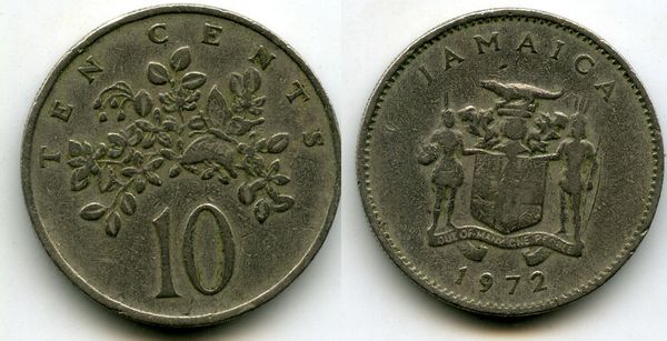 Монета 10 центов 1972г Ямайка
