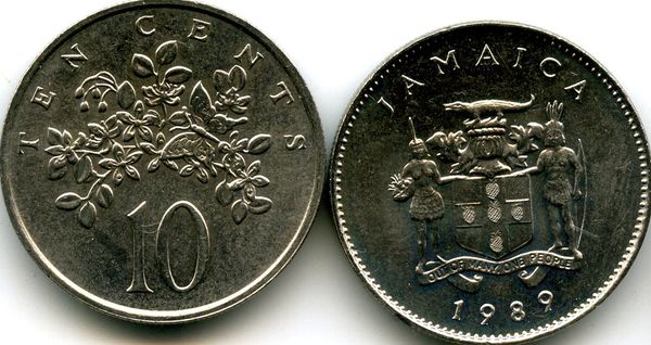 Монета 10 центов 1989г Ямайка