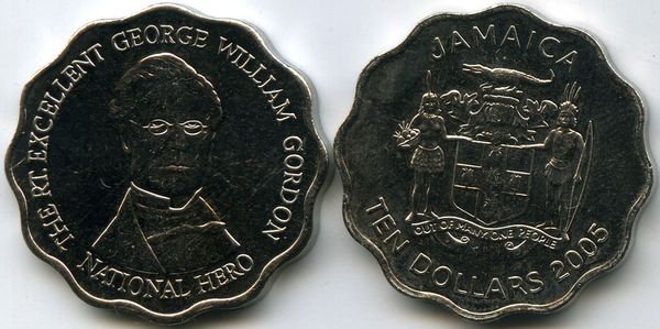 Монета 10 долларов 2005г Ямайка