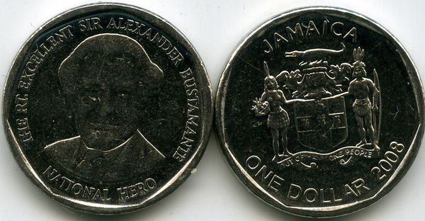 Монета 1 доллар 2008г круг Ямайка