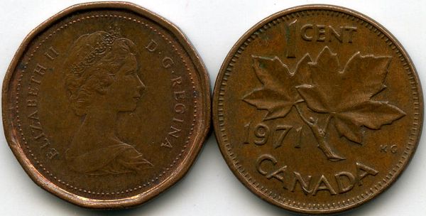 Монета 1 цент 1971г Канада