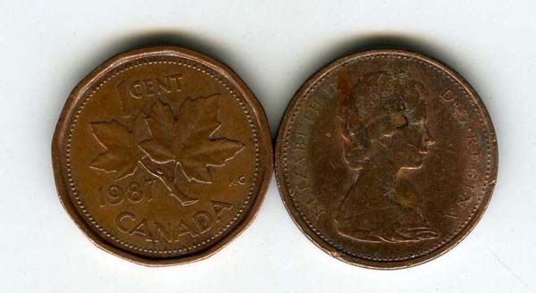 Монета 1 цент 1987г Канада