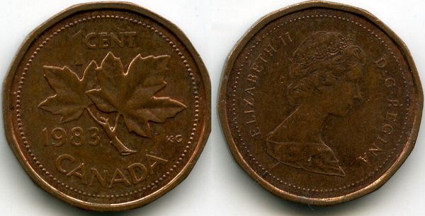 Монета 1 цент 1983г Канада