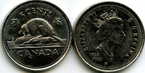 Монета 5 центов 1952г-2002г Канада