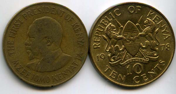 Монета 10 центов 1978г Кения
