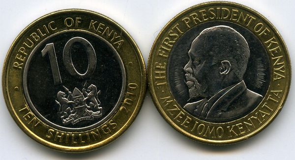 Монета 10 шиллингов 2010г Кения
