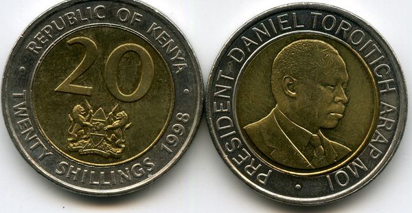 Монета 20 шиллингов 1998г Кения
