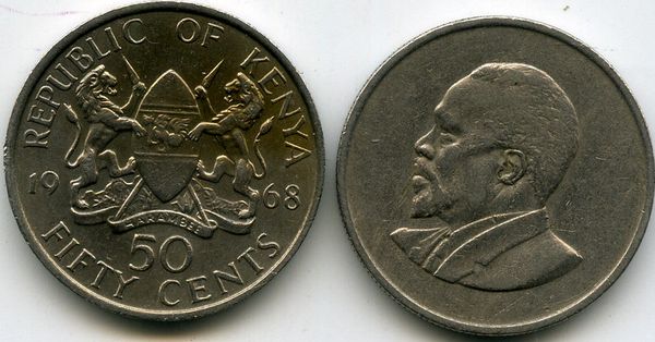 Монета 50 центов 1968г Кения