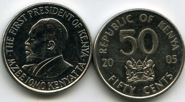 Монета 50 центов 2005г Кения