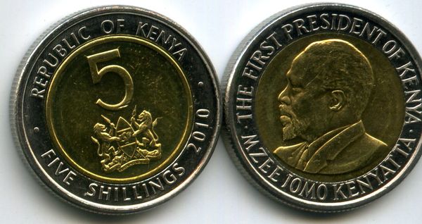 Монета 5 шиллингов 2010г Кения