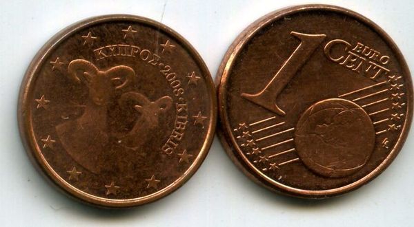 Монета 1 евроцент 2008г Кипр