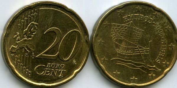 Монета 20 евроцентов 2008г Кипр