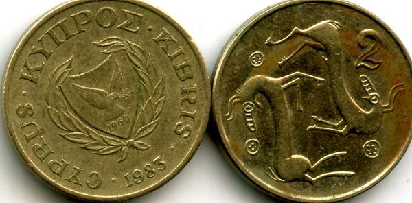 Монета 2 цента 1983г Кипр