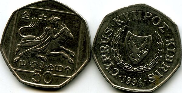Монета 50 центов 1994г Кипр