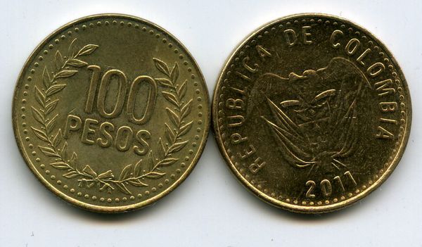 Монета 100 песо 2011г Колумбия