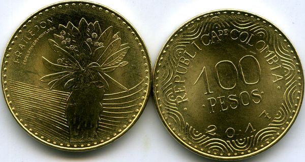 Монета 100 песо 2017г Колумбия