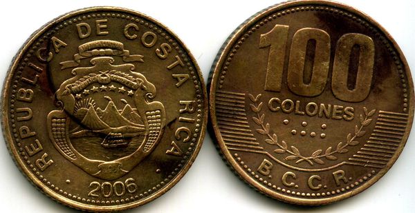 Монета 100 колон 2006г Коста-Рика