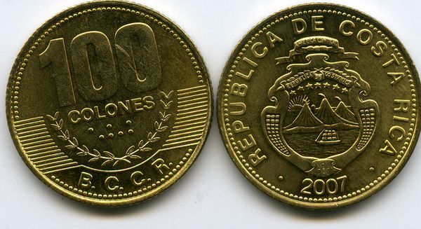 Монета 100 колон 2007г Коста-Рика
