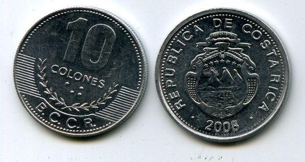 Монета 10 колон 2008г Коста-Рика