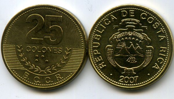 Монета 25 колон 2007г Коста-Рика