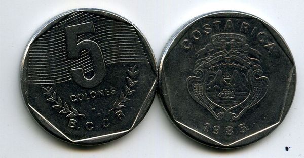 Монета 5 колон 1985г Коста-Рика