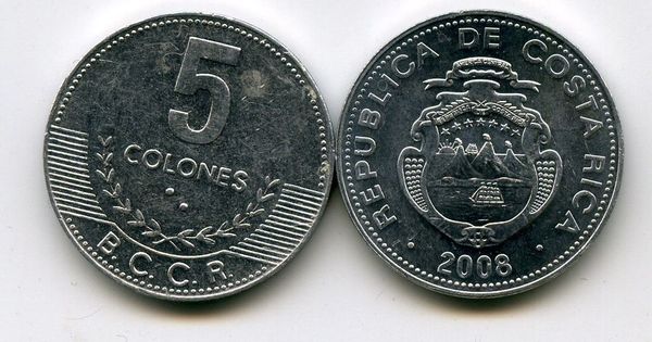 Монета 5 колон 2008г Коста-Рика