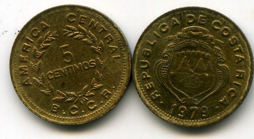 Монета 5 сентимос 1979г Коста-Рика