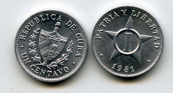 Монета 1 сентаво 1981г Куба