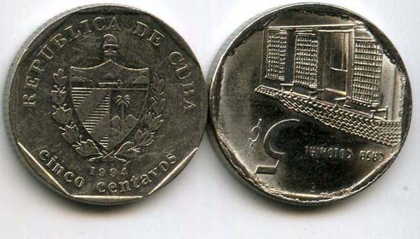 Монета 5 сентавос 1994г Куба