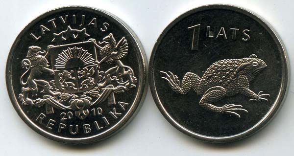 Монета 1 лат 2010г жаба Латвия
