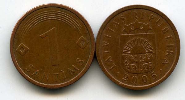 Монета 1 сентим 2005г Латвия