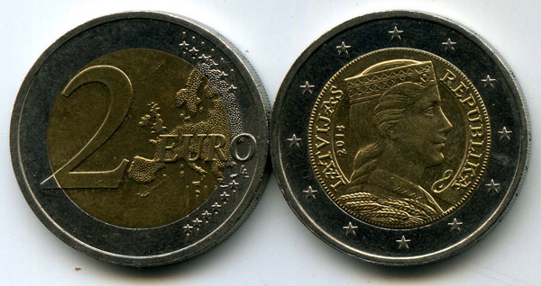 Монета 2 евро 2014г из обращения Латвия