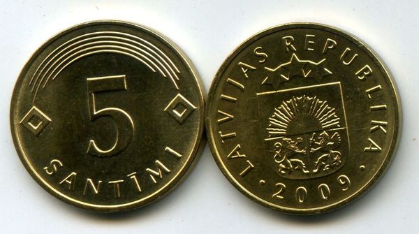 Монета 5 сентим 2009г ац Латвия
