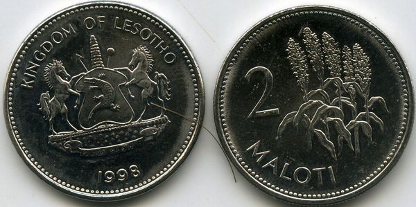 Монета 2 малоти 1998г Лесото
