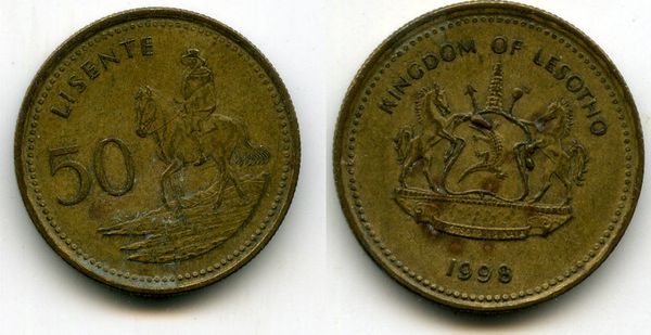Монета 50 лисенте 1998г Лесото