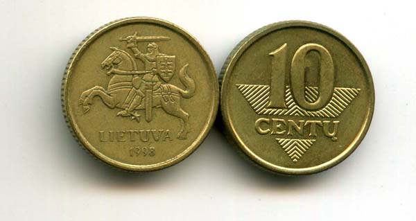 Монета 10 сенти 1998г Литва