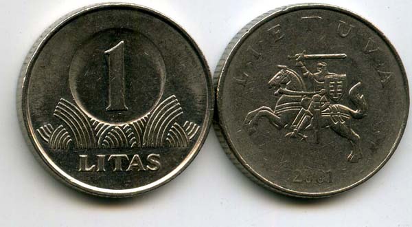 Монета 1 лит 2001г Литва